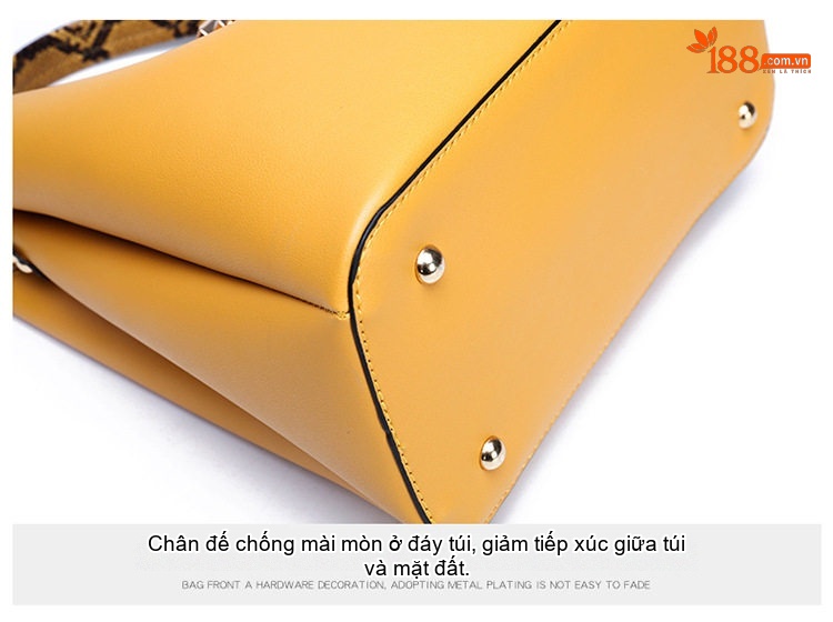 Túi Xách Nữ Da Bóng Đeo Vai Kiểu Túi Bucket Kèm Ví Cầm Tay Màu Đen, Vàng, Đỏ, Nâu chi tiết 32