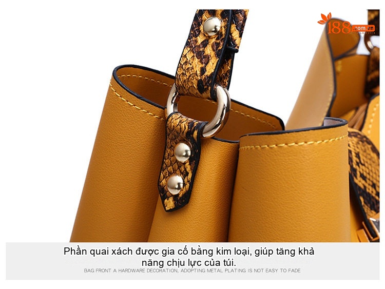 Túi Xách Nữ Da Bóng Đeo Vai Kiểu Túi Bucket Kèm Ví Cầm Tay Màu Đen, Vàng, Đỏ, Nâu chi tiết 28