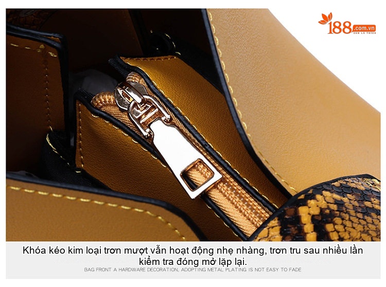 Túi Xách Nữ Da Bóng Đeo Vai Kiểu Túi Bucket Kèm Ví Cầm Tay Màu Đen, Vàng, Đỏ, Nâu chi tiết 29