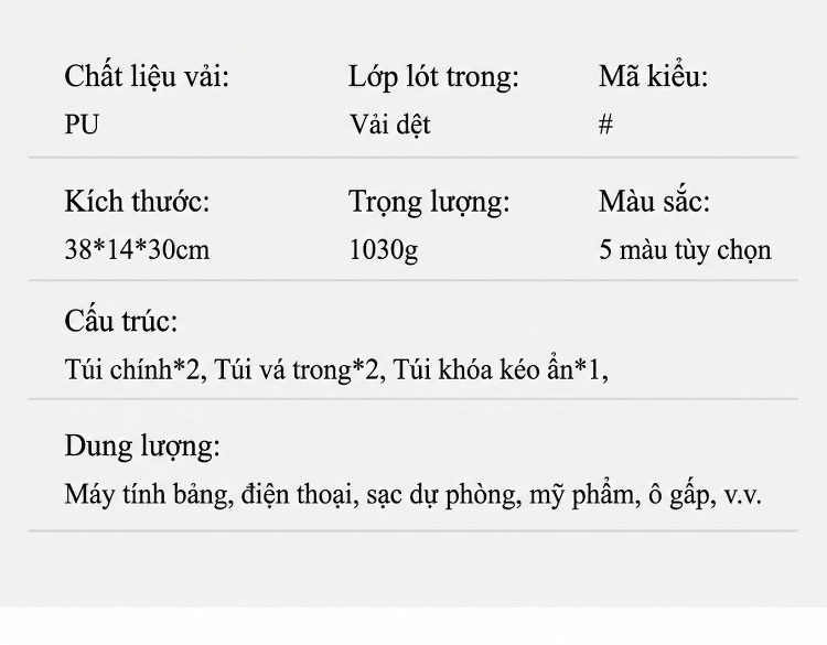 Túi Xách Nữ Da Bóng Đeo Vai, Xách Tay, Bộ 3 Chiếc Thời Trang, Đựng Vừa A4 Màu Trắng, Đen, Nâu, Be... chi tiết 5