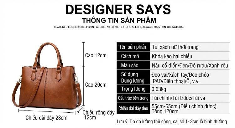 Túi Xách Nữ Da Bóng Phong Cách Âu Mỹ Cổ Điển Đan Dây Đeo Chéo Sức Chứa Lớn Màu Nâu chi tiết 35