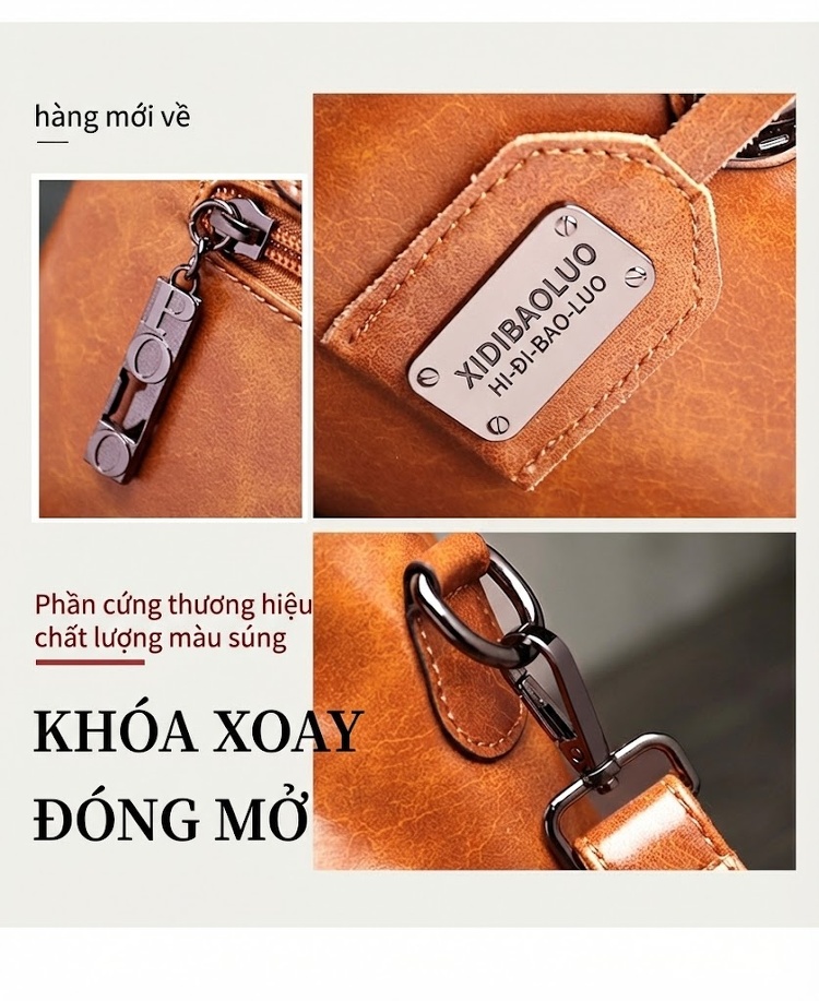Túi Xách Nữ Da Bóng Phong Cách Âu Mỹ Cổ Điển Đan Dây Đeo Chéo Sức Chứa Lớn Màu Nâu chi tiết 10