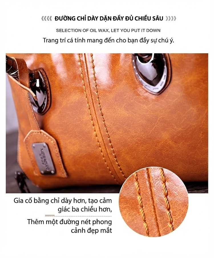 Túi Xách Nữ Da Bóng Phong Cách Âu Mỹ Cổ Điển Đan Dây Đeo Chéo Sức Chứa Lớn Màu Nâu chi tiết 11