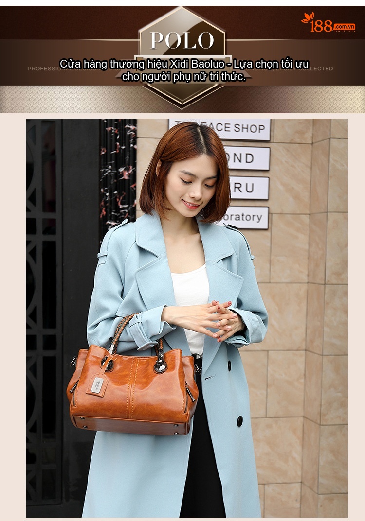 Túi Xách Nữ Da Bóng Phong Cách Âu Mỹ Cổ Điển Đan Dây Đeo Chéo Sức Chứa Lớn Màu Nâu chi tiết 12