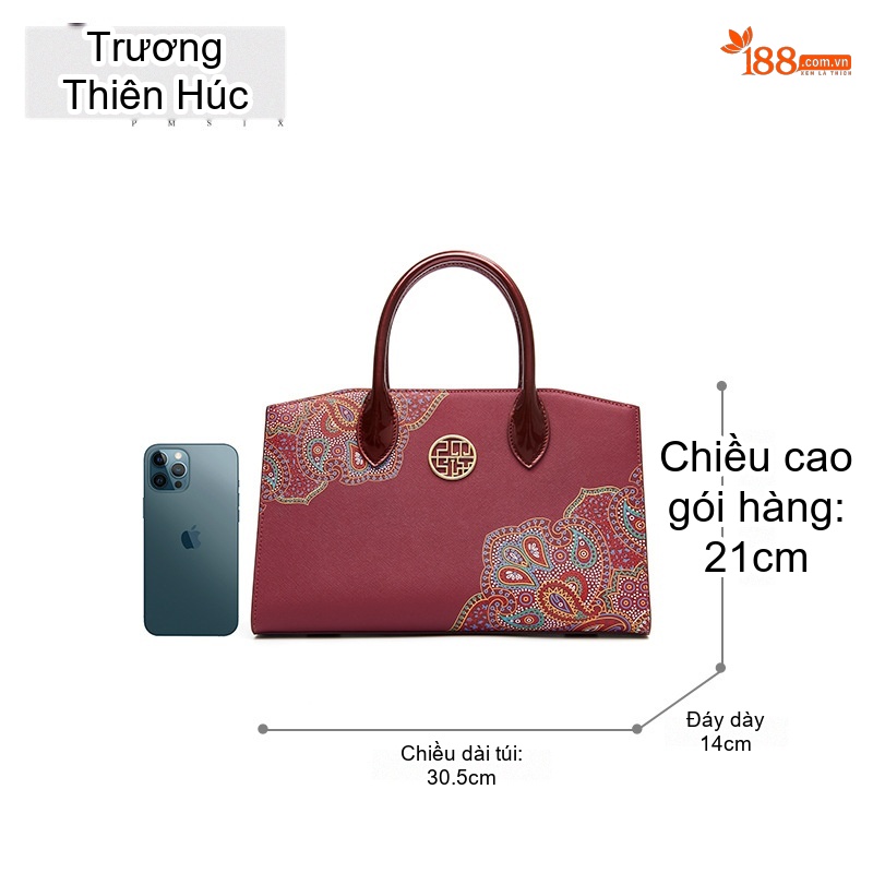 Túi Xách Nữ Da Bóng Phong Cách Cổ Điển Họa Tiết Quốc Phong Đeo Vai, Đeo Chéo, Xách Tay Màu Nâu, Đỏ, Đen chi tiết 8