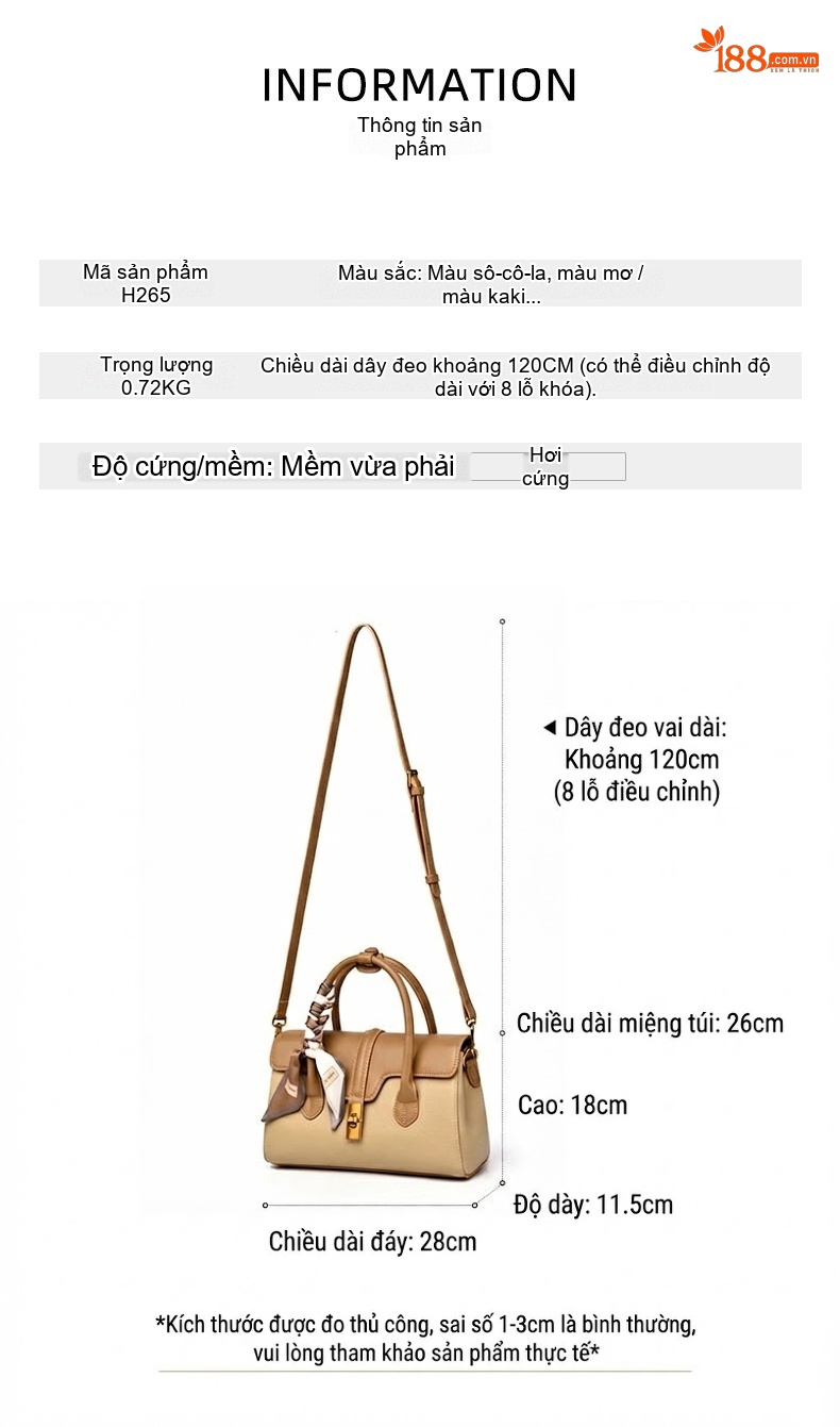 Túi Xách Nữ Da Bóng Quai Xách Tay Dáng Hộp Lớn Đeo Chéo Đi Làm Màu Be, Nâu chi tiết 2