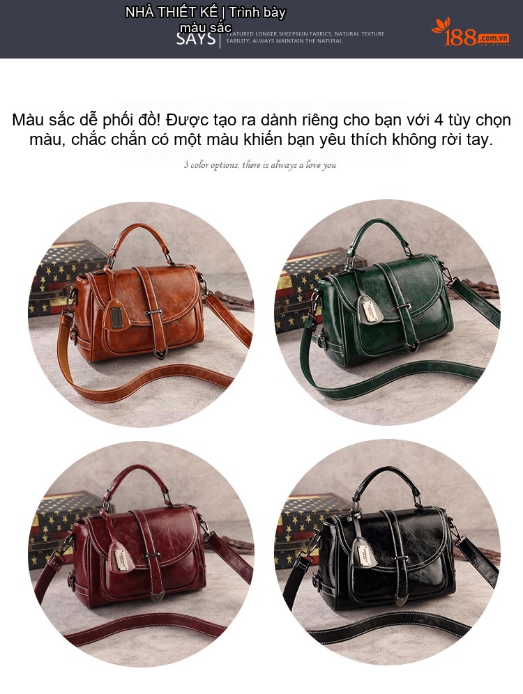 Túi Xách Nữ Da Bóng Retro Châu Âu Đeo Vai, Đeo Chéo, Xách Tay, Dung Tích Lớn Màu Nâu chi tiết 22