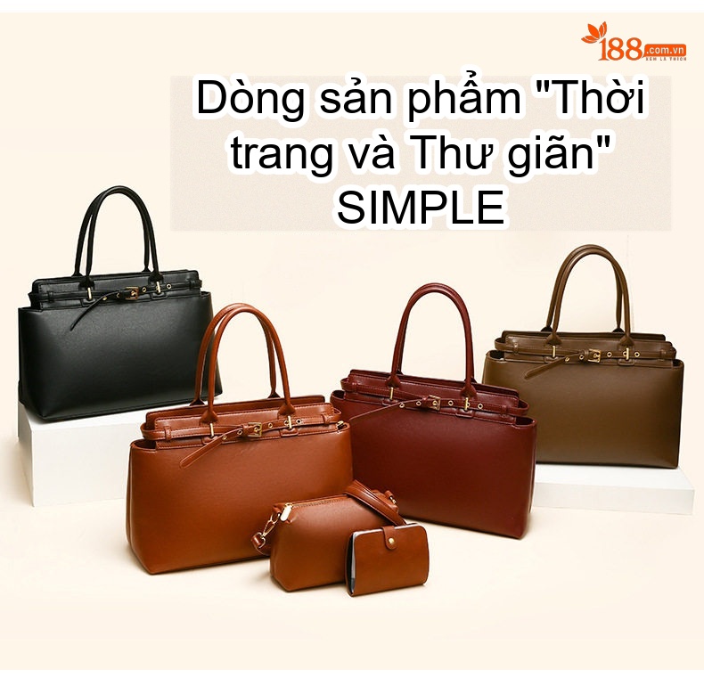 Túi Xách Nữ Da Bóng Set 3 Món Tote Trang Trí Thắt Lưng Phong Cách Công Sở Màu Đen, Nâu, Đỏ, Xanh... chi tiết 8