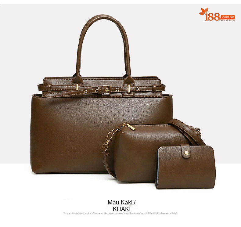 Túi Xách Nữ Da Bóng Set 3 Món Tote Trang Trí Thắt Lưng Phong Cách Công Sở Màu Đen, Nâu, Đỏ, Xanh... chi tiết 22