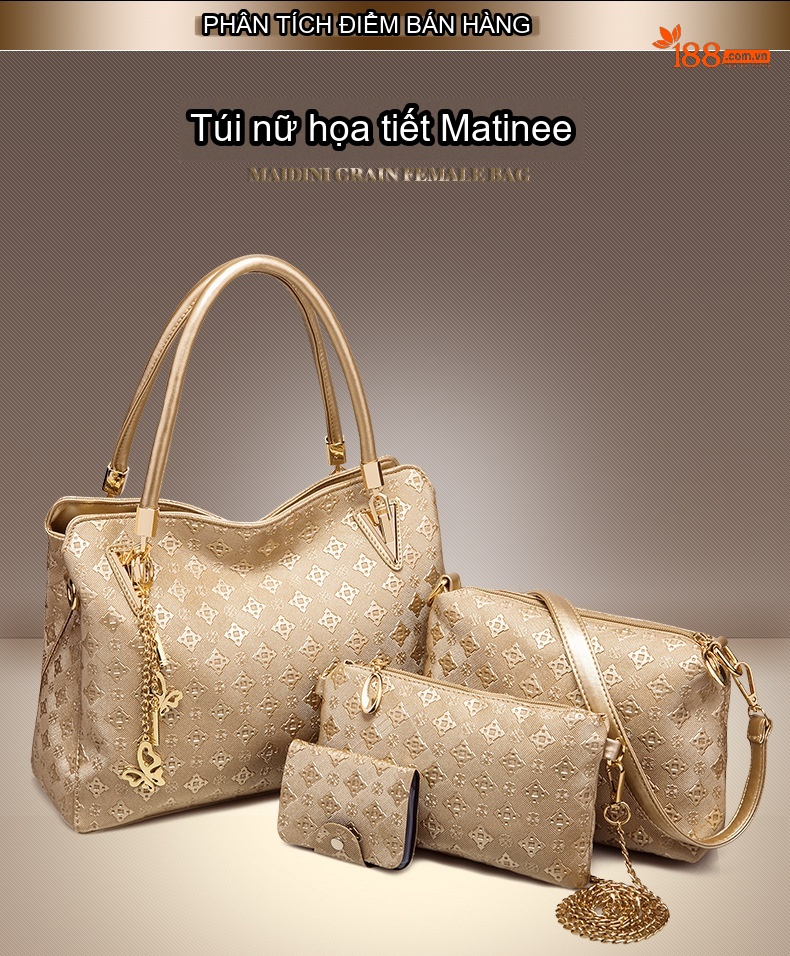 Túi Xách Nữ Da Bóng Set 4 Món Đeo Vai, Đeo Chéo, Xách Tay Màu Vàng Kem, Đen, Xanh Navy chi tiết 9