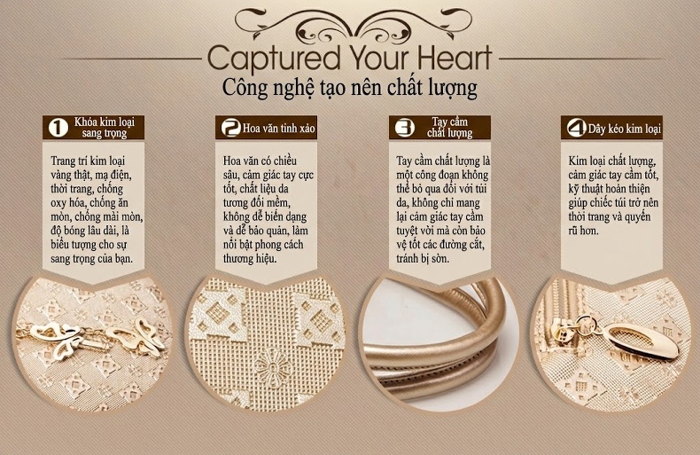 Túi Xách Nữ Da Bóng Set 4 Món Đeo Vai, Đeo Chéo, Xách Tay Màu Vàng Kem, Đen, Xanh Navy chi tiết 10