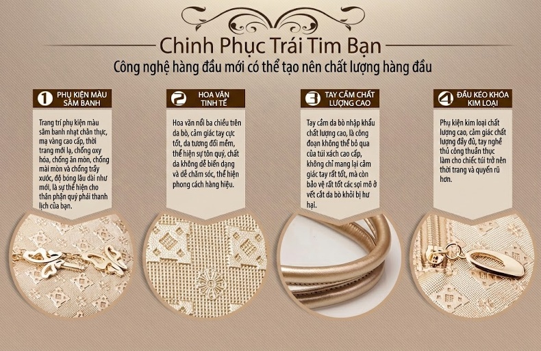 Túi Xách Nữ Da Bóng Set 4 Món Đeo Vai, Đeo Chéo, Xách Tay Màu Vàng Kem, Đen, Xanh Navy chi tiết 35