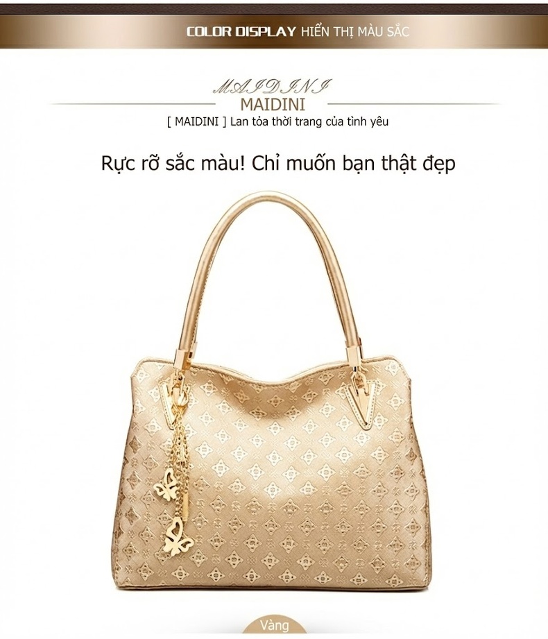 Túi Xách Nữ Da Bóng Set 4 Món Đeo Vai, Đeo Chéo, Xách Tay Màu Vàng Kem, Đen, Xanh Navy chi tiết 15