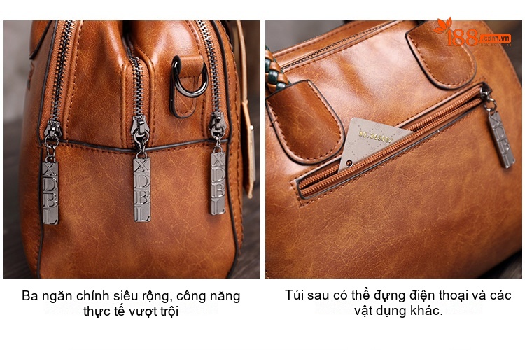 Túi Xách Nữ Da Bóng Tay Xách Đan Màu Nâu, Xanh chi tiết 6