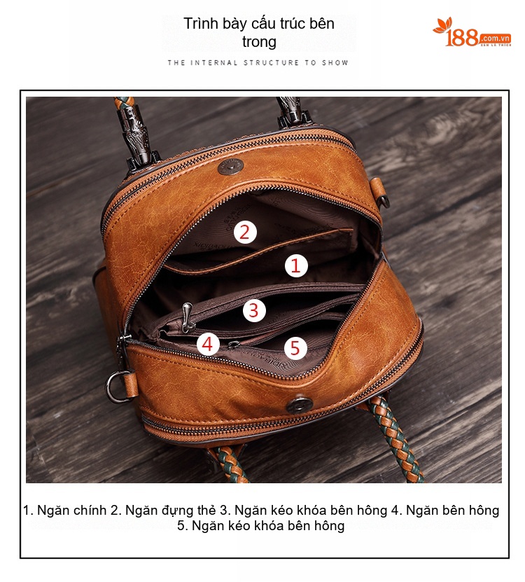Túi Xách Nữ Da Bóng Tay Xách Đan Màu Nâu, Xanh chi tiết 7