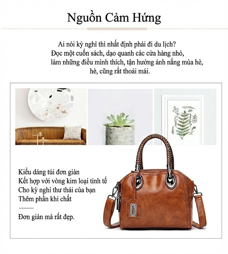 Túi Xách Nữ Da Bóng Tay Xách Đan Màu Nâu, Xanh chi tiết 11