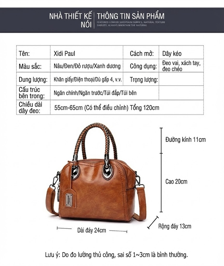Túi Xách Nữ Da Bóng Tay Xách Đan Màu Nâu, Xanh chi tiết 30