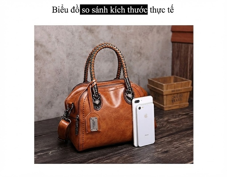 Túi Xách Nữ Da Bóng Tay Xách Đan Màu Nâu, Xanh chi tiết 31