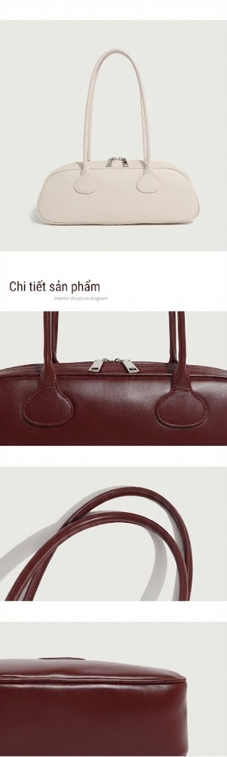 Túi Xách Nữ Da Bóng Thiết Kế Vintage Đeo Vai, Xách Tay, Túi Kẹp Nách Màu Đen, Nâu, Kem, Đỏ chi tiết 15