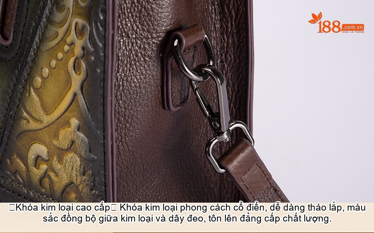 Túi Xách Nữ Da Cao Cấp Khắc Hoa Văn Thủ Công Dáng Đứng Màu Nâu, Xanh, Đỏ... chi tiết 24