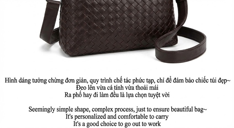 Túi Xách Nữ Da Cừu Đan Dây Kiểu Túi Kẹp Nách, Túi Đeo Chéo Màu Nâu, Đen, Trắng... chi tiết 25