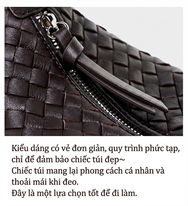 Túi Xách Nữ Da Cừu Đan Dây Kiểu Túi Kẹp Nách, Túi Đeo Chéo Màu Nâu, Đen, Trắng... chi tiết 20