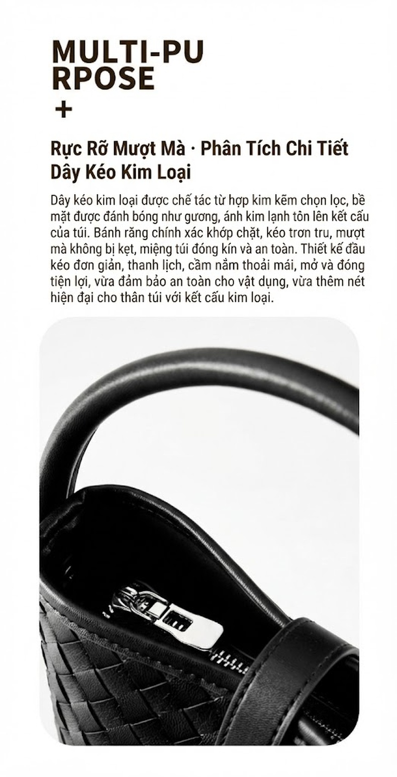 Túi Xách Nữ Da Cừu Đan Họa Tiết Dáng Thùng Xách Tay Đeo Chéo Phong Cách Thanh Lịch Màu Trắng, Xanh, Đen chi tiết 9