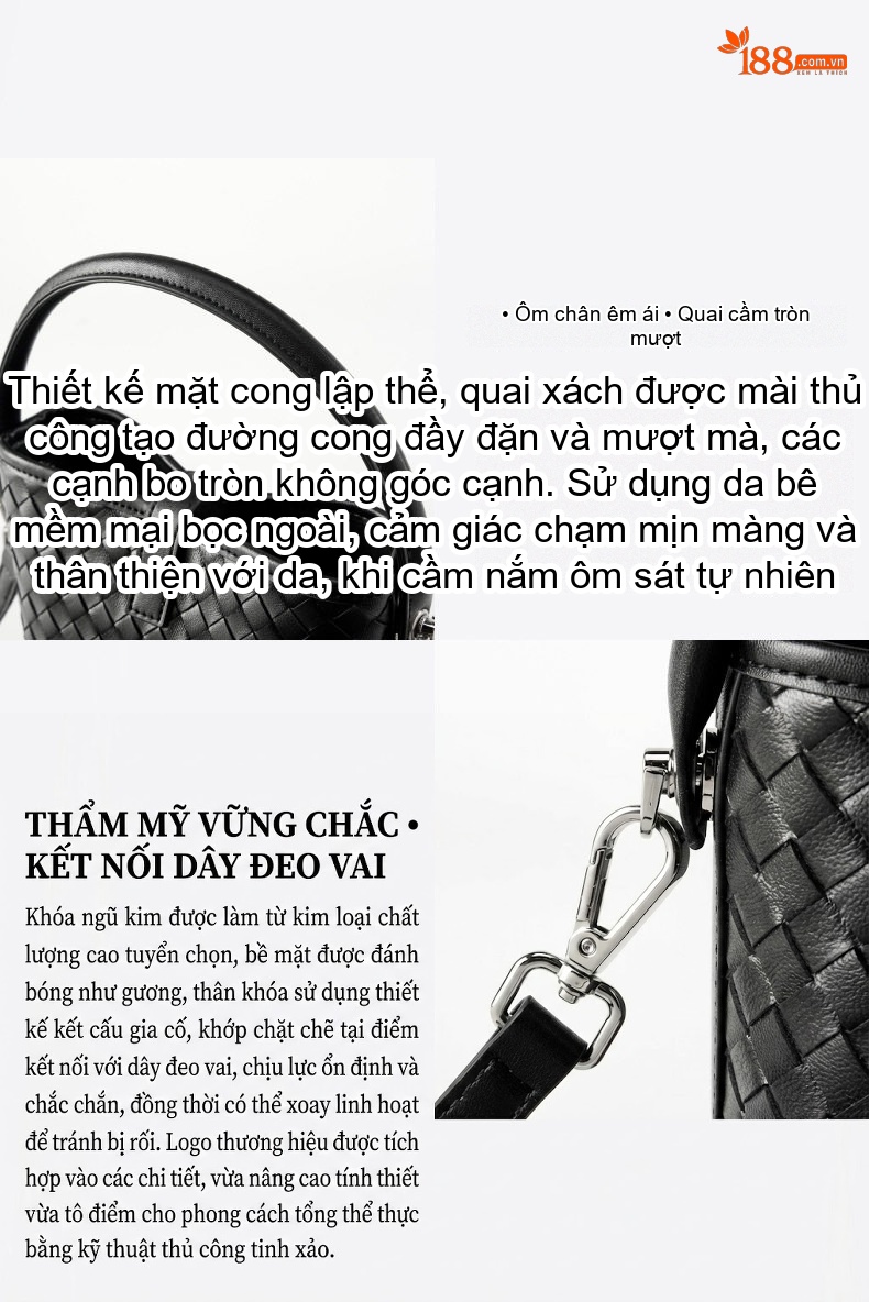 Túi Xách Nữ Da Cừu Đan Họa Tiết Dáng Thùng Xách Tay Đeo Chéo Phong Cách Thanh Lịch Màu Trắng, Xanh, Đen chi tiết 6