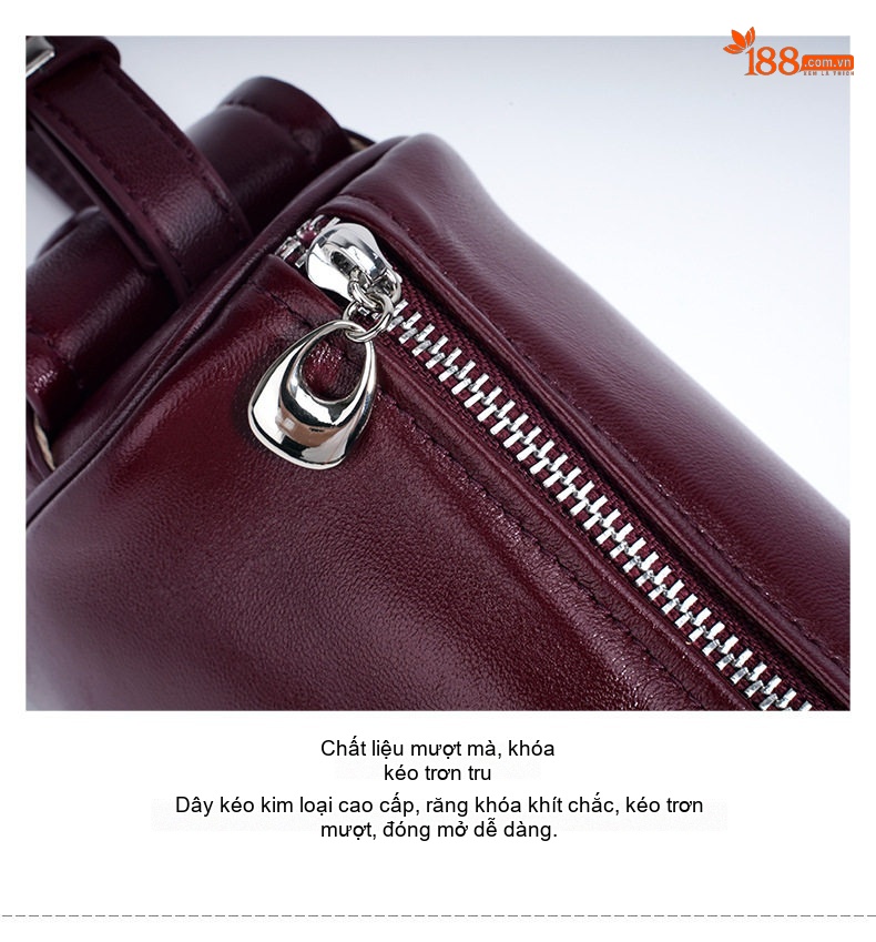 Túi Xách Nữ Da Cừu Thiết Kế Mini Đeo Vai, Xách Tay Màu Đen, Đỏ Rượu chi tiết 11