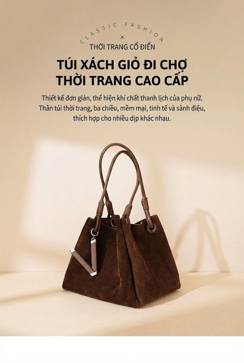 Túi Xách Nữ Da Lộn Kiểu Đeo Vai, Đeo Chéo, Xách Tay Cao Cấp Màu Nâu, Đỏ chi tiết 1