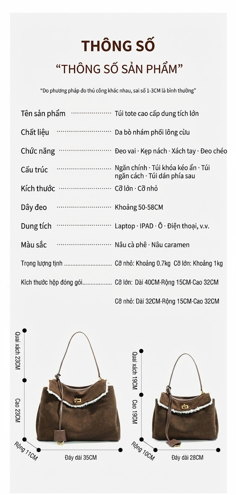 Túi Xách Nữ Da Lộn Quai Xách Tay Đeo Chéo Phong Cách Công Sở Màu Nâu chi tiết 5