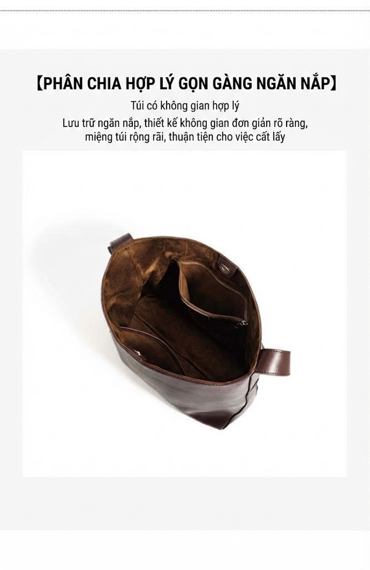 Túi Xách Nữ Da Mềm Cao Cấp Dáng Bucket Đeo Vai, Xách Tay, Đeo Chéo, Sức Chứa Lớn Màu Nâu chi tiết 7