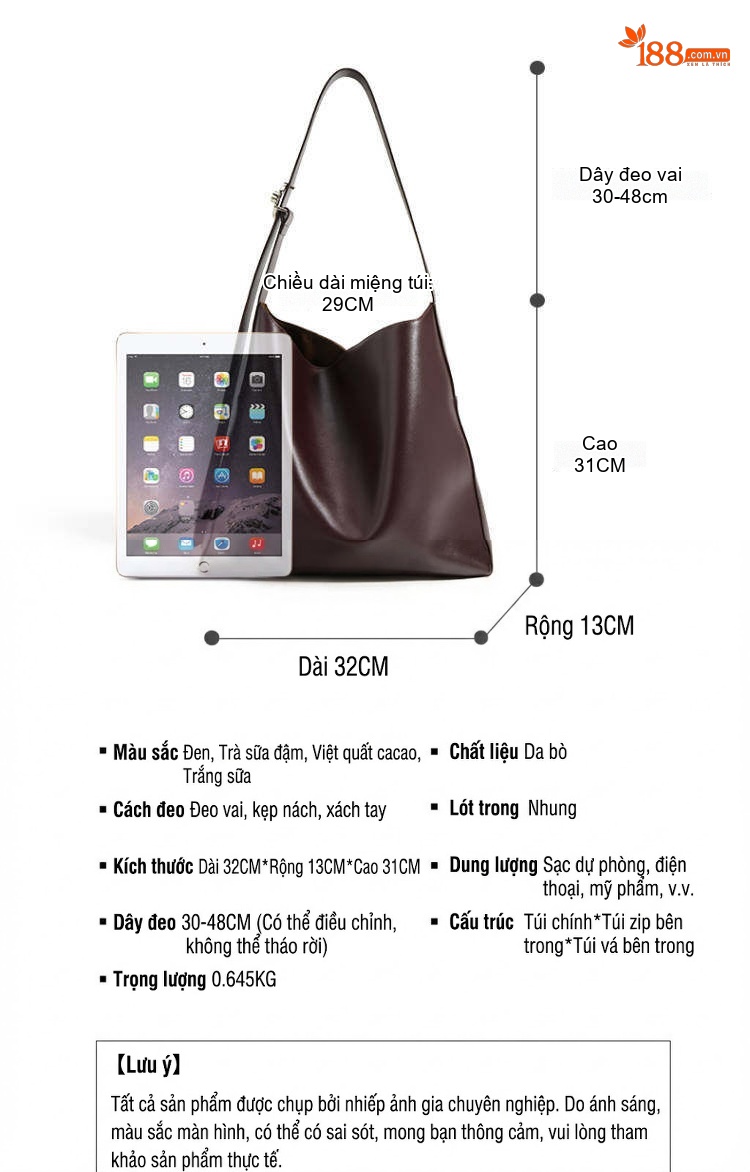 Túi Xách Nữ Da Mềm Cao Cấp Dáng Bucket Đeo Vai, Xách Tay, Đeo Chéo, Sức Chứa Lớn Màu Nâu chi tiết 6