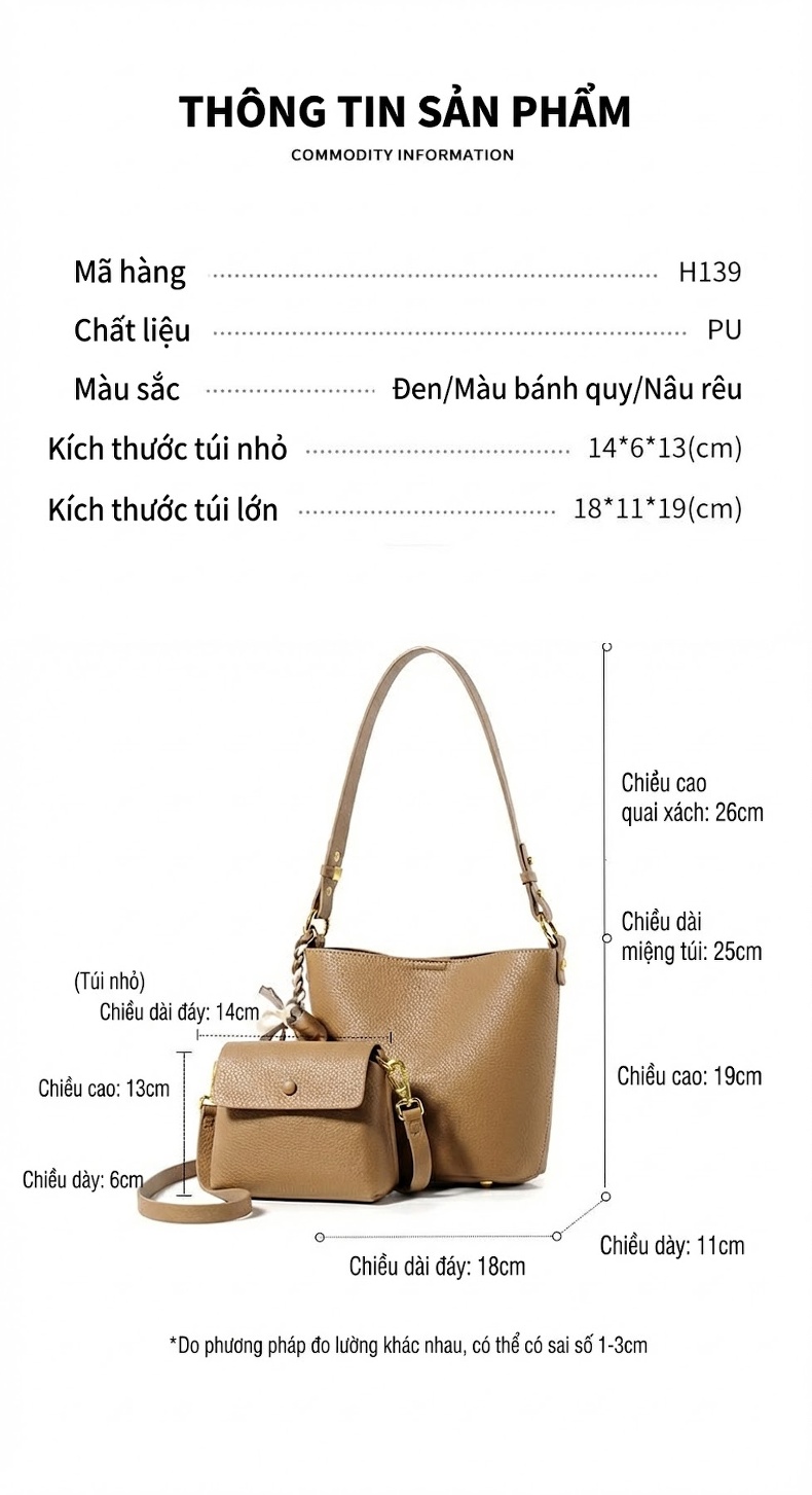 Túi Xách Nữ Da Mềm Dáng Xô Đeo Vai, Đeo Chéo Thời Trang Màu Nâu, Trắng, Đen chi tiết 22