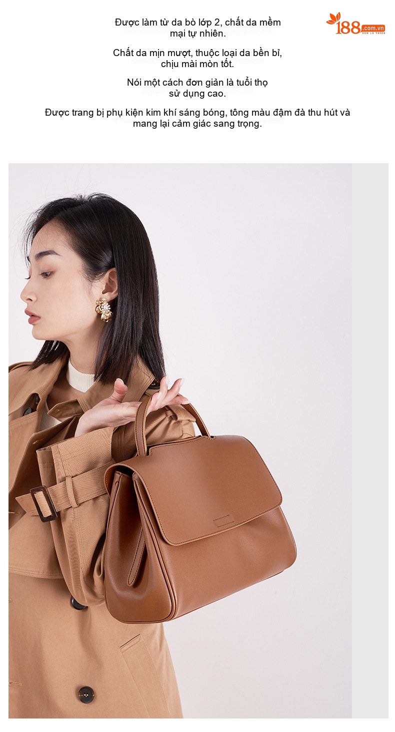 Túi Xách Nữ Da Mềm Đeo Vai Đeo Chéo Thời Trang Công Sở Màu Nâu chi tiết 1