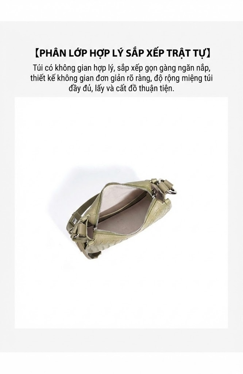 Túi Xách Nữ Da Mềm Đeo Vai/Kẹp Nách/Đeo Chéo Thiết Kế Đan Màu Xanh Olive chi tiết 8
