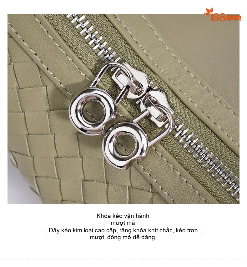 Túi Xách Nữ Da Mềm Đeo Vai/Kẹp Nách/Đeo Chéo Thiết Kế Đan Màu Xanh Olive chi tiết 12