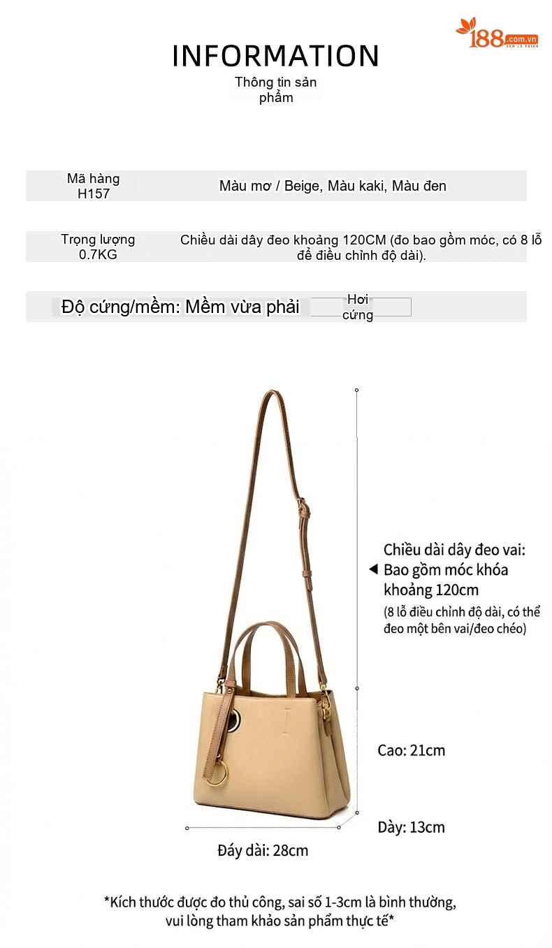Túi Xách Nữ Da Mờ Công Sở, Túi Tote Đeo Vai, Đeo Chéo Màu Be chi tiết 2