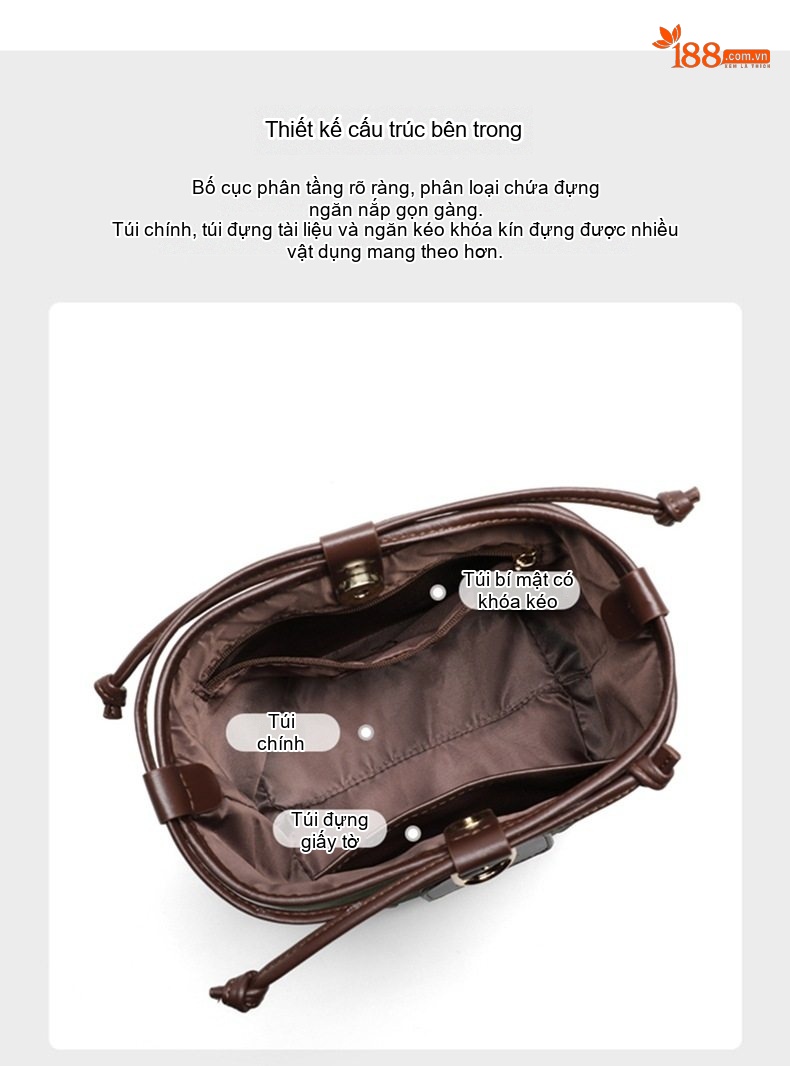 Túi Xách Nữ Da Mờ Dáng Bucket Đeo Vai/Đeo Chéo Thời Trang Công Sở Màu Xanh Rêu, Nâu chi tiết 7