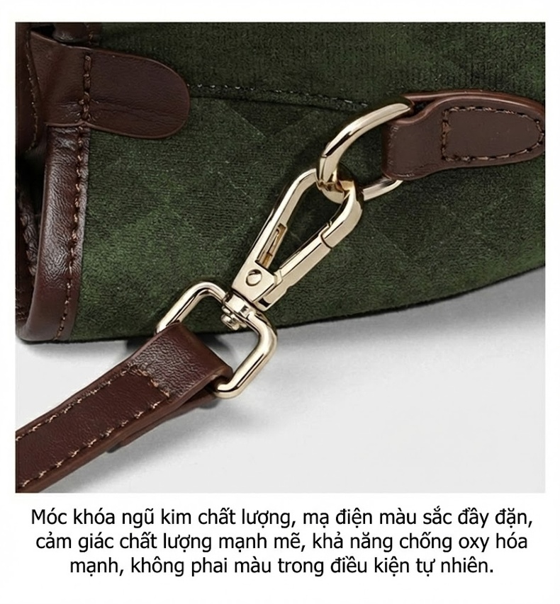 Túi Xách Nữ Da Mờ Dáng Bucket Đeo Vai/Đeo Chéo Thời Trang Công Sở Màu Xanh Rêu, Nâu chi tiết 14