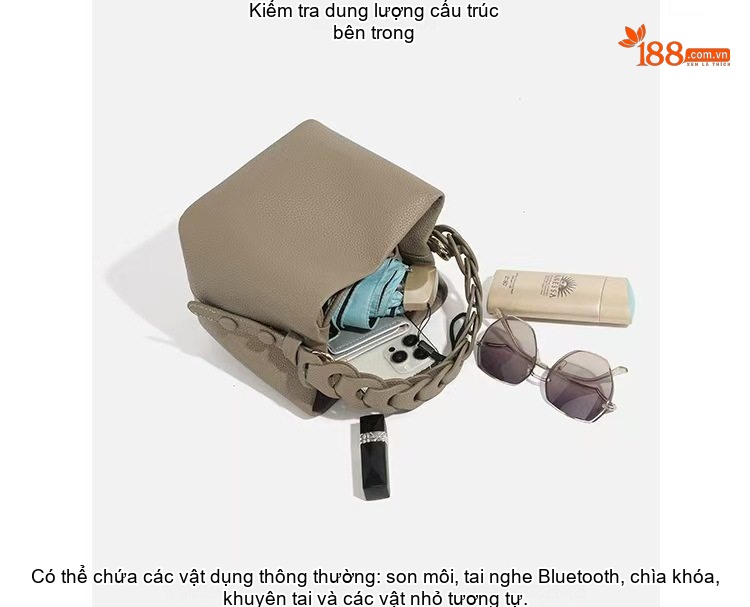 Túi Xách Nữ Da Mờ Dáng Thùng Quai Xách Bện Phong Cách Thời Trang Màu Xám, Xanh... chi tiết 5