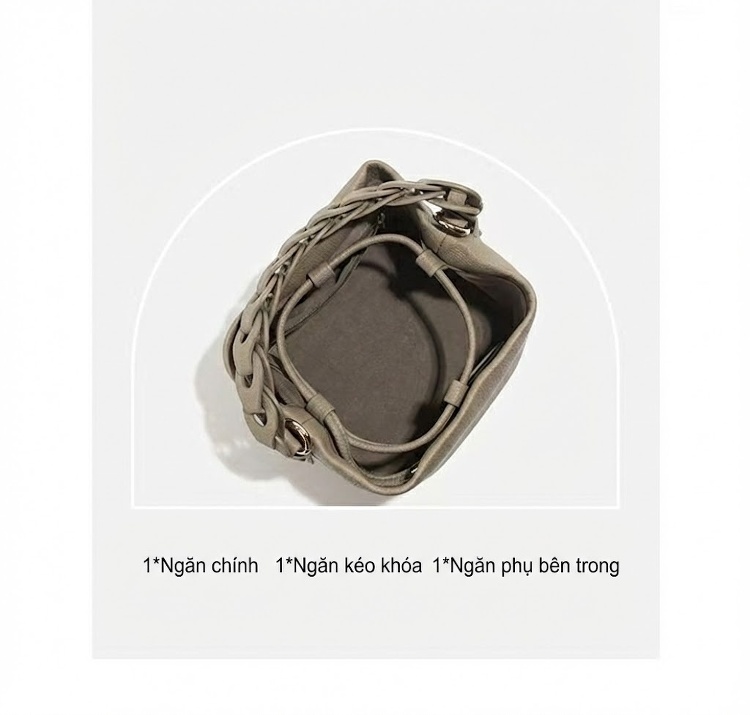Túi Xách Nữ Da Mờ Dáng Thùng Quai Xách Bện Phong Cách Thời Trang Màu Xám, Xanh... chi tiết 6