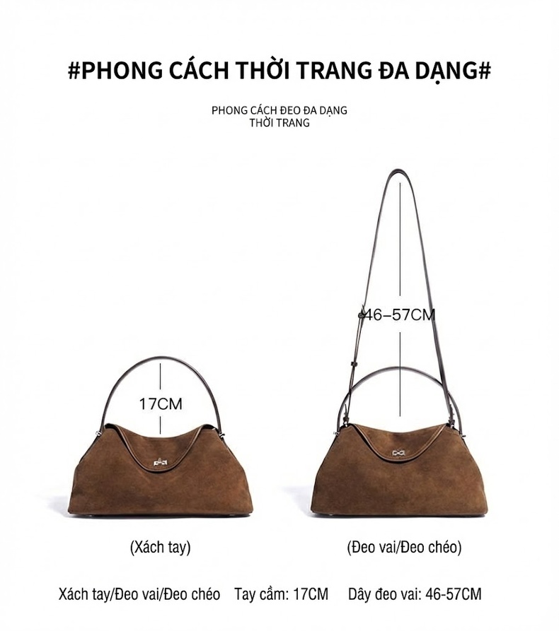 Túi Xách Nữ Da Mờ Đeo Chéo/Xách Tay Phong Cách Cổ Điển Màu Nâu, Đỏ chi tiết 10