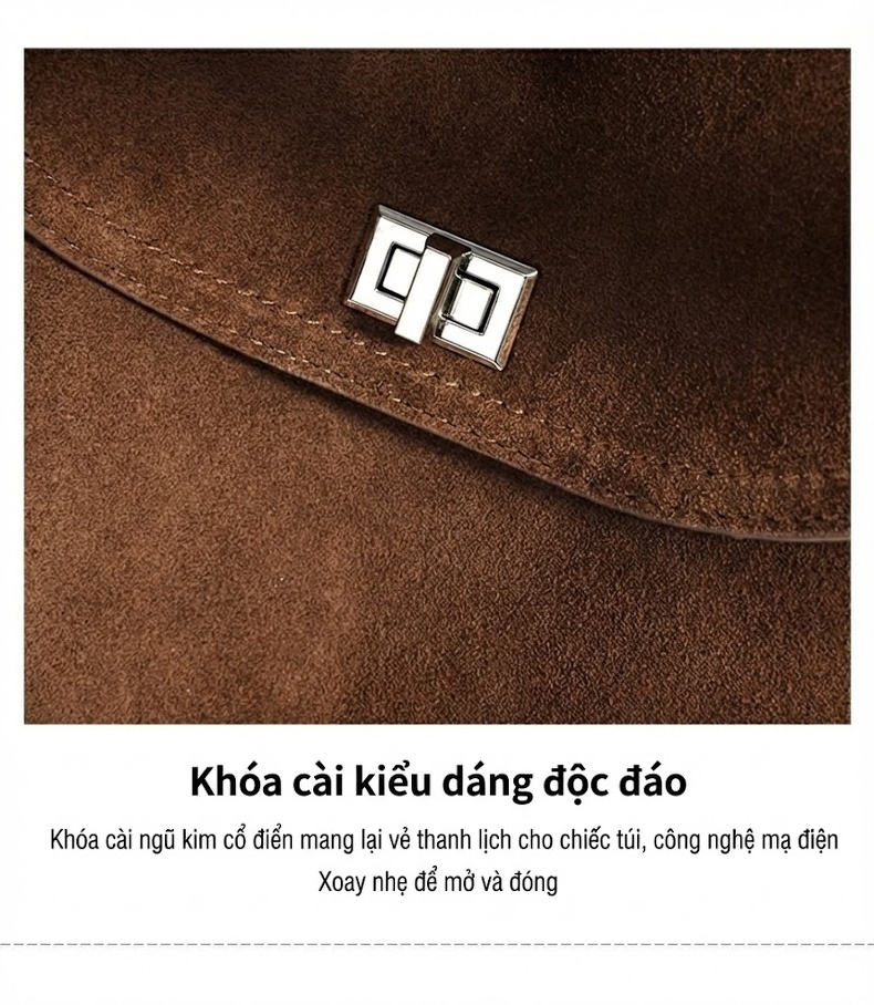 Túi Xách Nữ Da Mờ Đeo Chéo/Xách Tay Phong Cách Cổ Điển Màu Nâu, Đỏ chi tiết 14