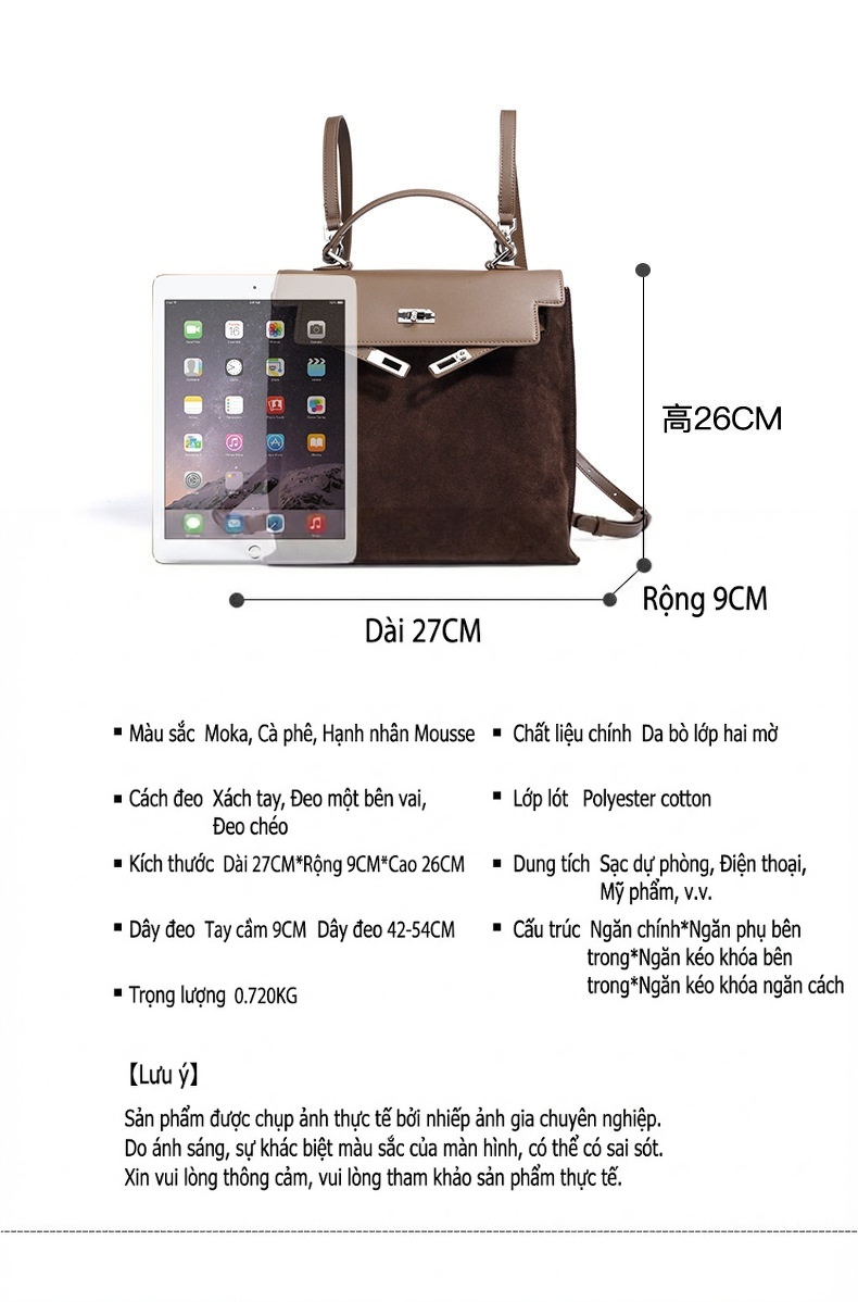 Túi Xách Nữ Da Mờ Đeo Vai Đeo Chéo Ba Lô Đa Năng Phong Cách Retro Màu Nâu, Be chi tiết 25