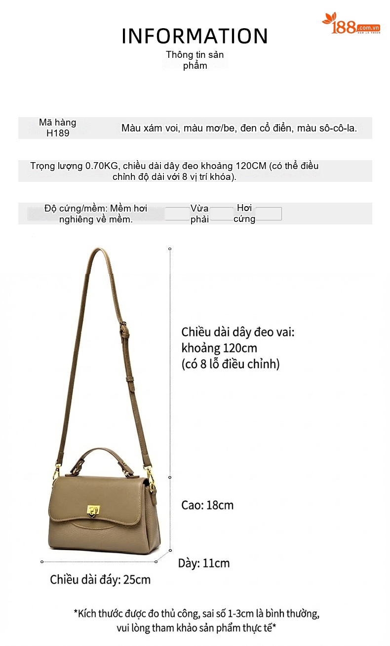 Túi Xách Nữ Da Mờ Đeo Vai Đeo Chéo Cỡ Lớn Phong Cách Trung Niên Màu Nâu chi tiết 2
