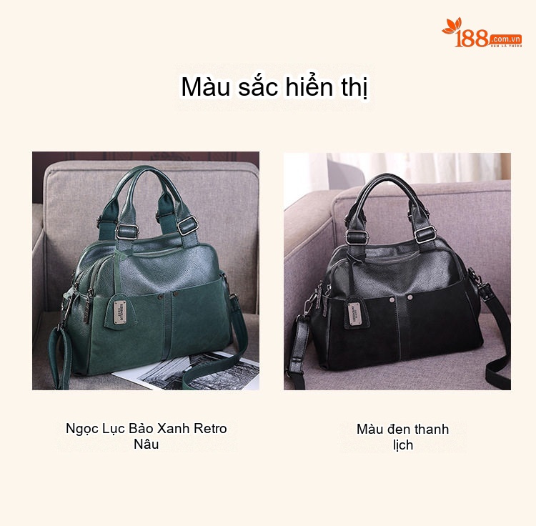 Túi Xách Nữ Da Mờ Đeo Vai/Đeo Chéo/Xách Tay Đa Ngăn Lớn Màu Xanh Lá chi tiết 17