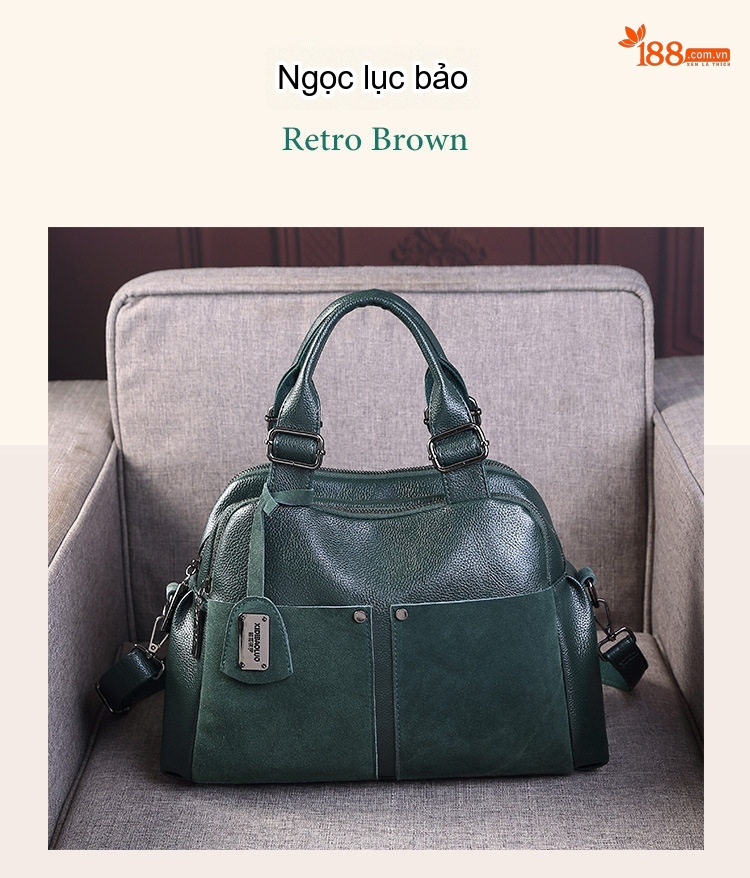 Túi Xách Nữ Da Mờ Đeo Vai/Đeo Chéo/Xách Tay Đa Ngăn Lớn Màu Xanh Lá chi tiết 18