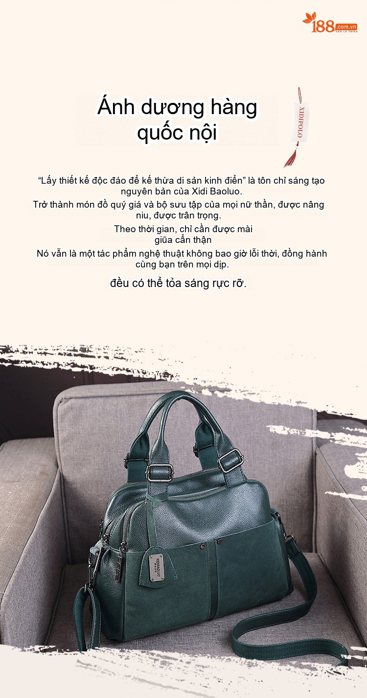 Túi Xách Nữ Da Mờ Đeo Vai/Đeo Chéo/Xách Tay Đa Ngăn Lớn Màu Xanh Lá chi tiết 2