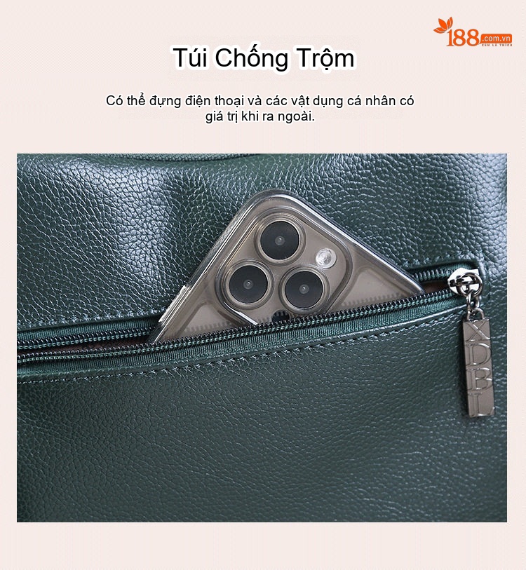 Túi Xách Nữ Da Mờ Đeo Vai/Đeo Chéo/Xách Tay Đa Ngăn Lớn Màu Xanh Lá chi tiết 6
